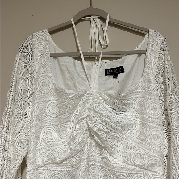 Eloquii | New Crocheted mini dress Bell sleeves Pompom Women’s size 24 sheer - Picture 3 of 9